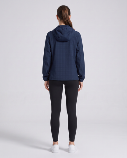 Grid Hooded Jacket Navy - mujer, espalda