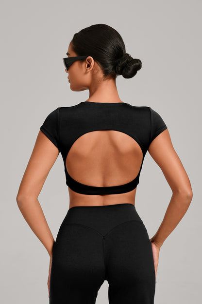 Flow Open-Back Crop Top - Negro