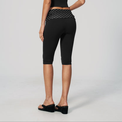 Polka Dot Foldover Capri - Negro