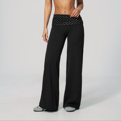 Polka Dot Foldover Flare Pant - Negro