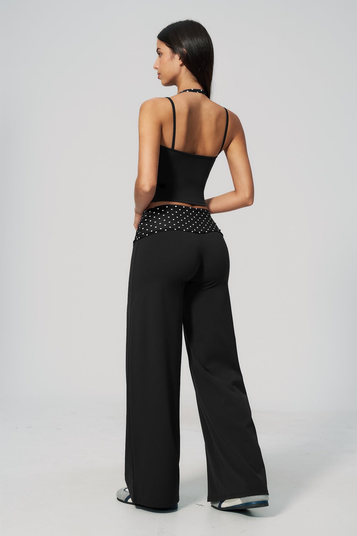 Polka Dot Foldover Flare Pant - Negro