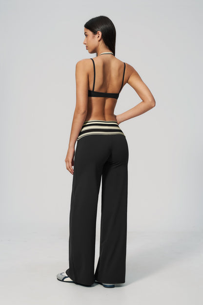 Stripe Foldover Flare Pant - Negro