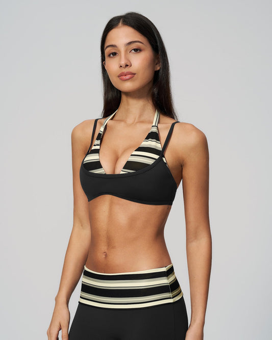 Stripe Halter Bra - Negro