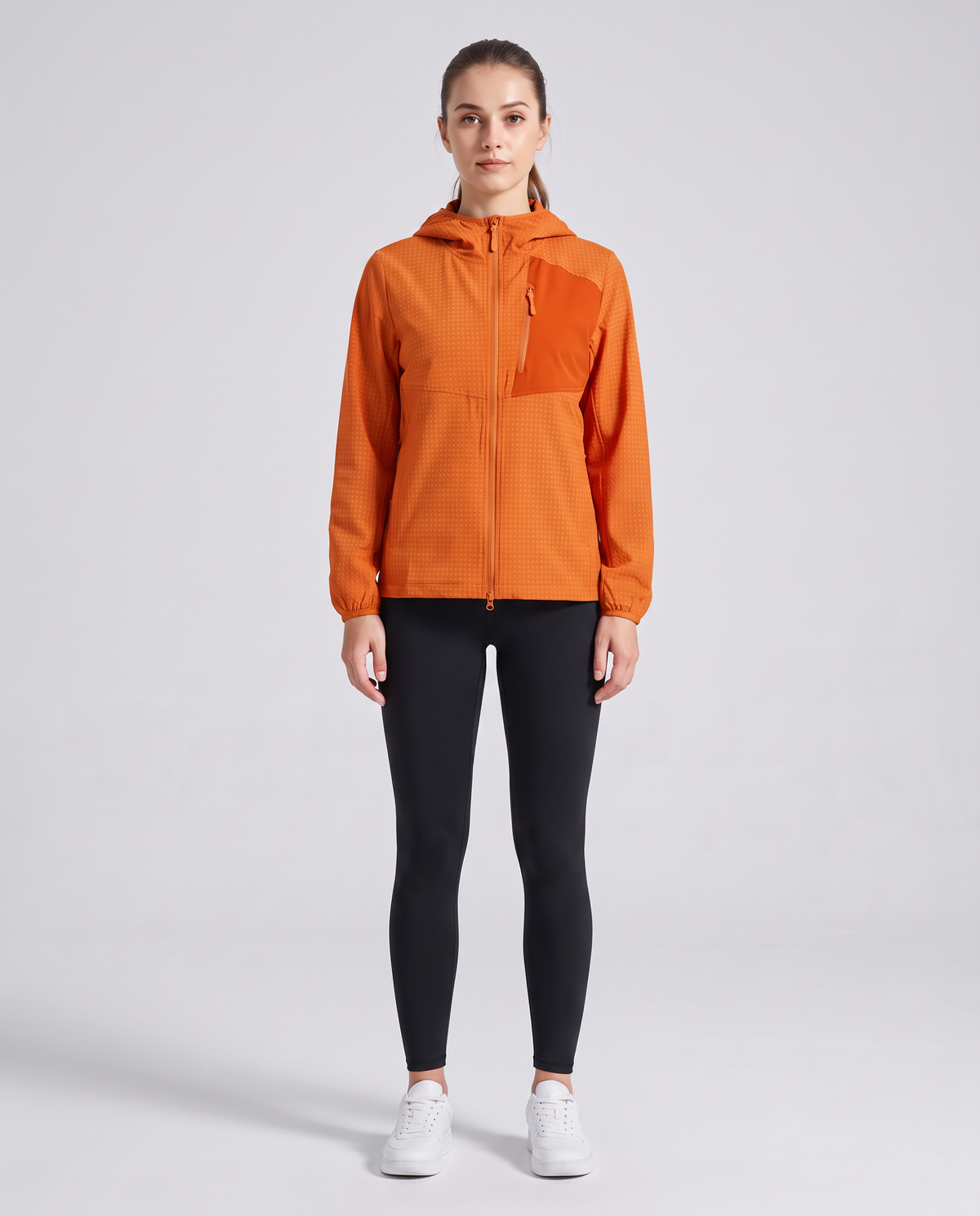 Grid Hooded Jacket Orange - mujer