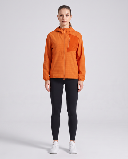 Grid Hooded Jacket Orange - mujer