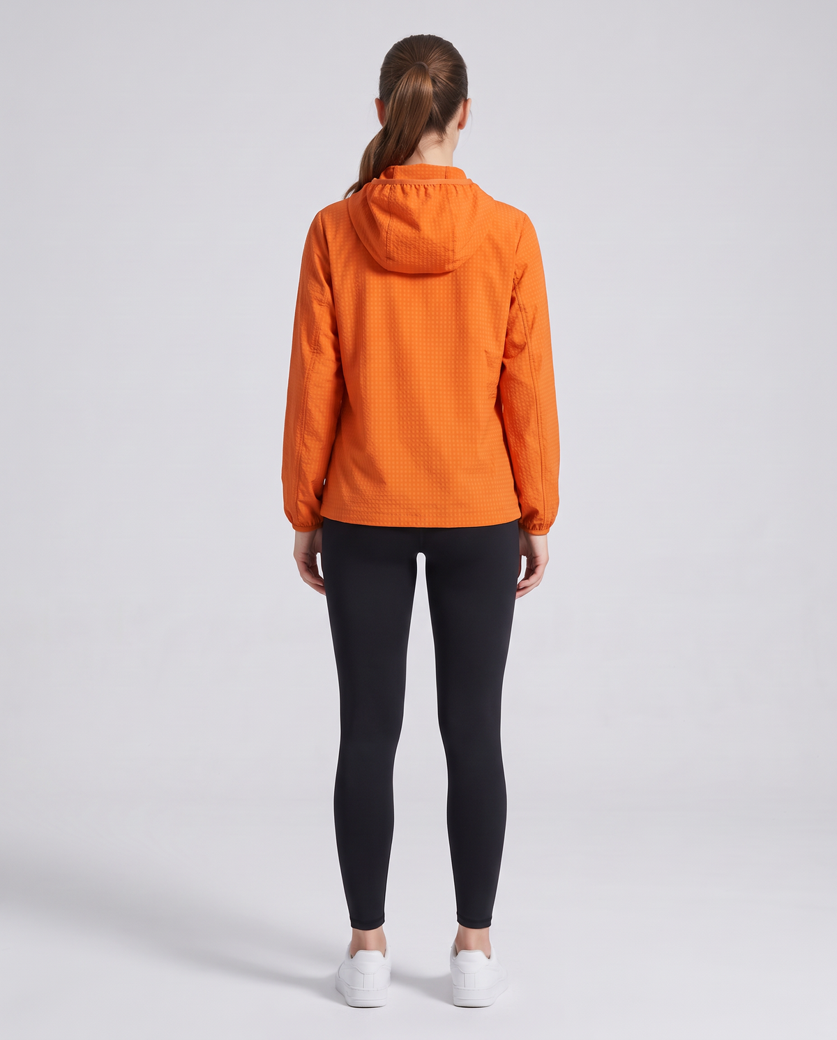 Grid Hooded Jacket Orange - mujer, espalda
