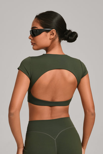 Flow Open-Back Crop Top - Verde olivo