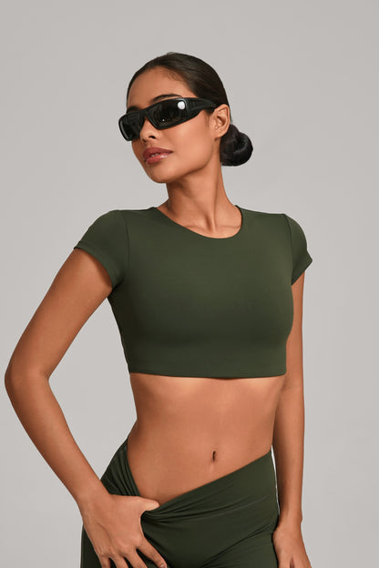 Flow Open-Back Crop Top - Verde olivo