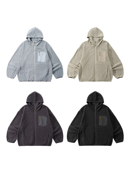 Wave Fleece Hooded Jacket en Dusty Blue, Khaki, Graphite y Black