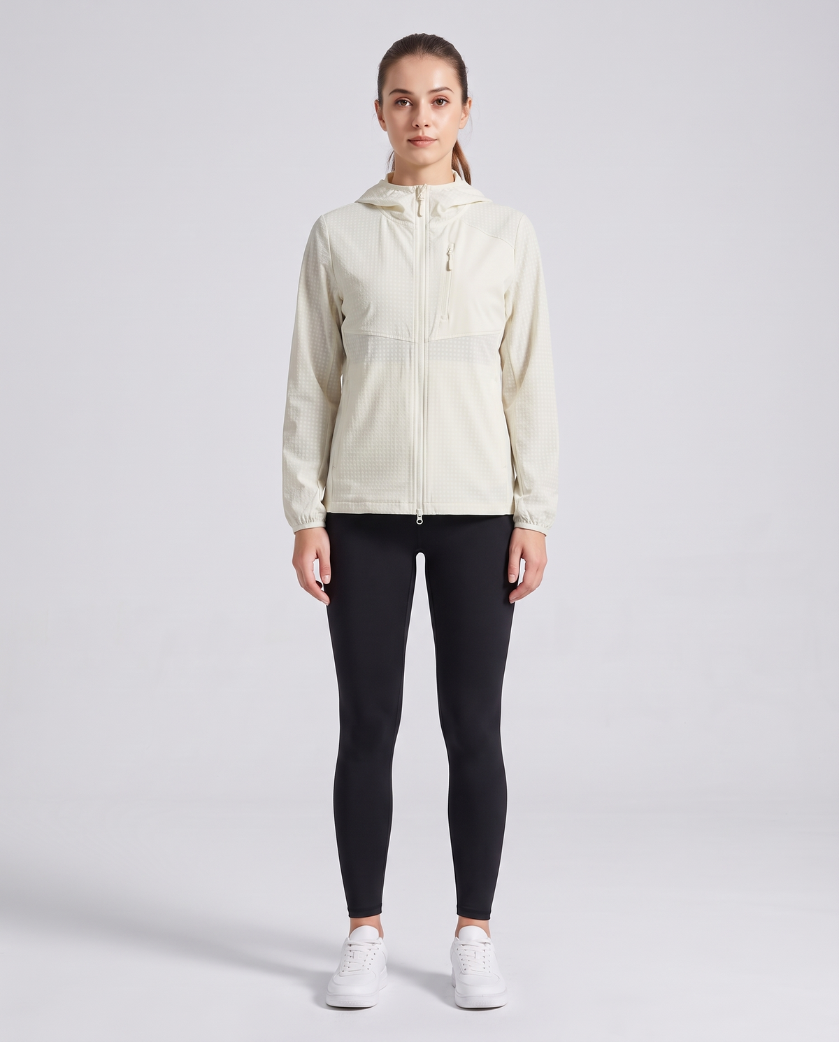 Grid Hooded Jacket White - mujer