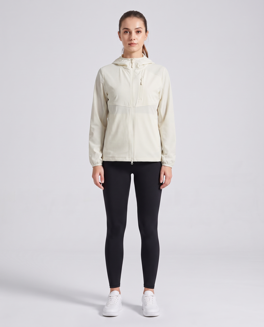 Grid Hooded Jacket White - mujer