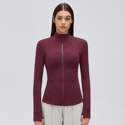 Flocked Dot Jacket Wine